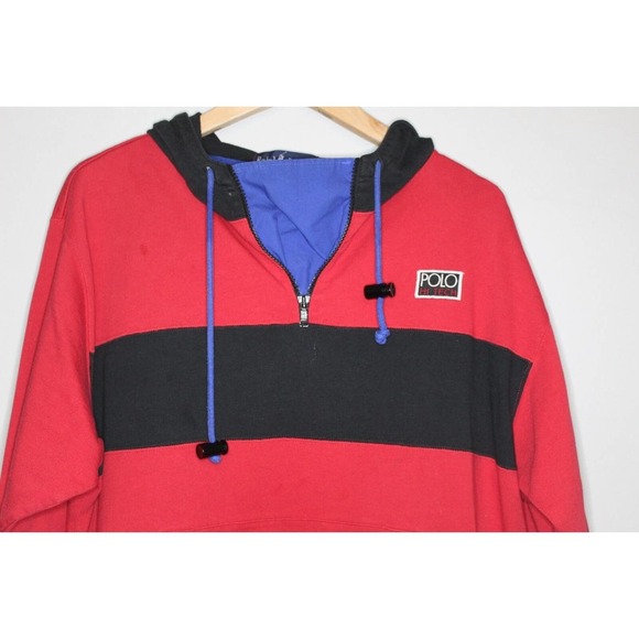 Vtg Polo Ralph Lauren Hi Tech Hoodie Hooded Sweatshirt Red Men's Medium H10242 - Picture 6 of 15